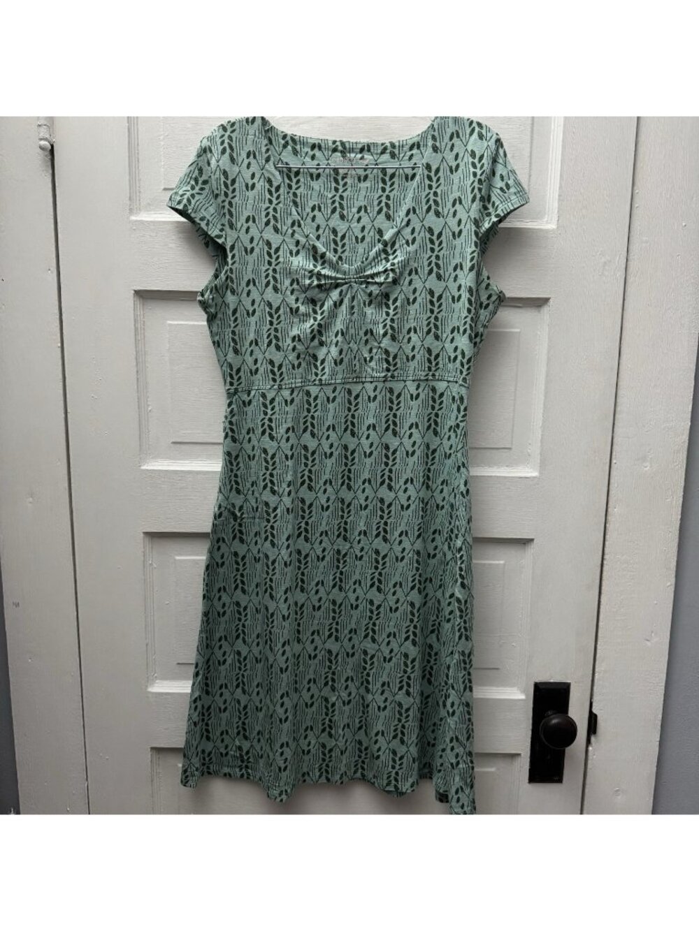 Toad&Co Eco Green Leaf Print Midi Dress Women Medium Stretch Short Sleeve